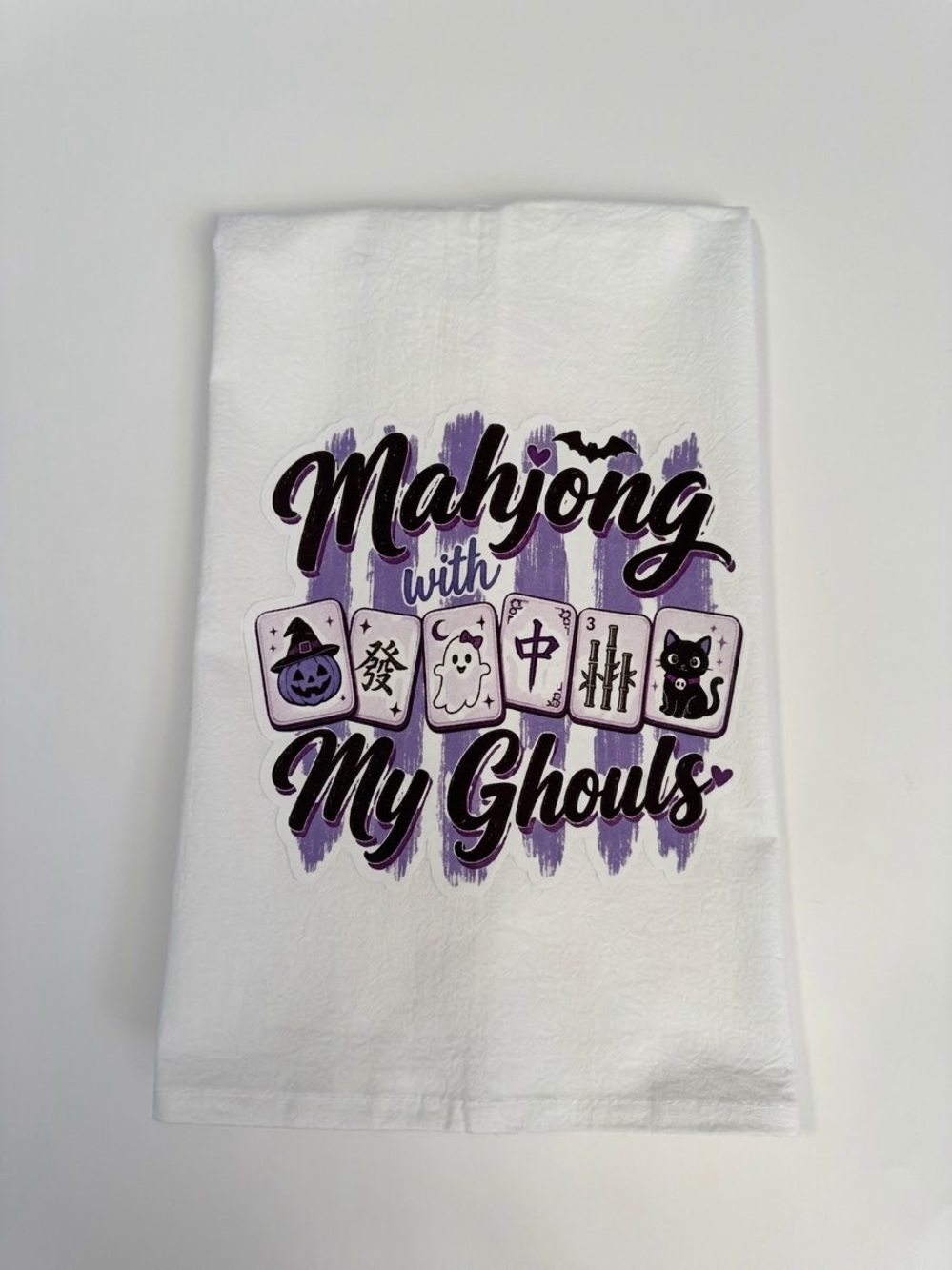 Mahjong With My Ghouls Kitchen Towel - White & Purple